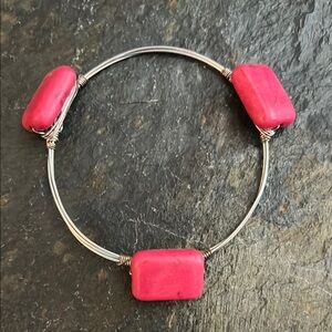 Handmade Pink Stone Wire Wrapped Bracelet-EUC